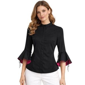 Contrast Color Tie Sleeve Top